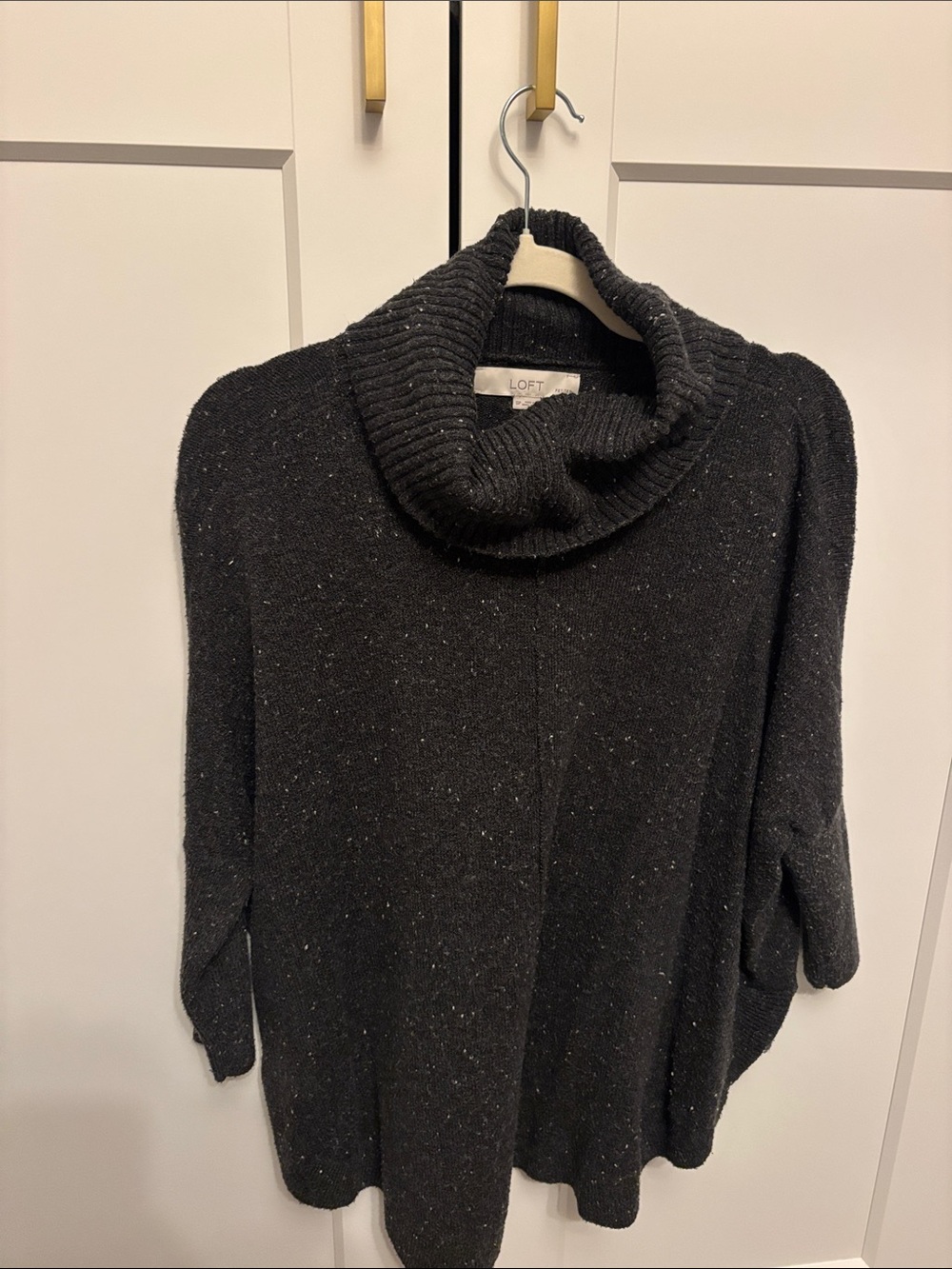 LOFT Black Speckled Cowl Neck Sweater